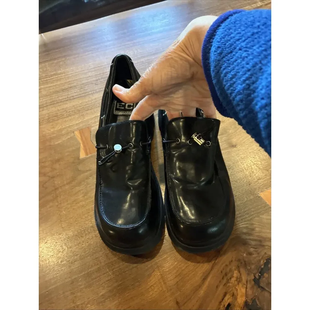 90s Y2K Vtg‎ Black Chunky Platform Loafers, Shoes Women's Size 10 RARE!